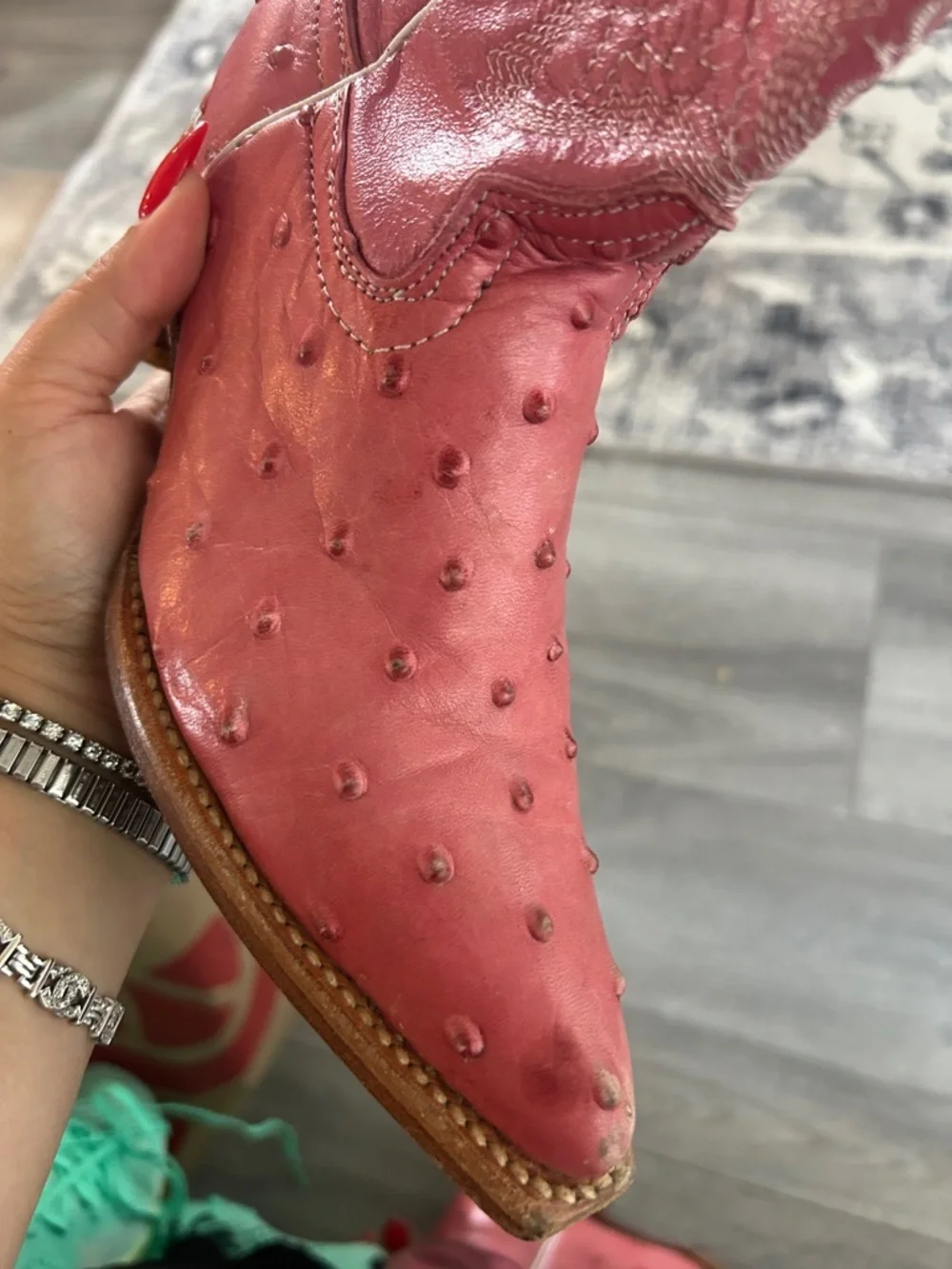 JAR Boots Pink Ostrich Quill Leather Cowboy Boots Size 12.5 Mexico